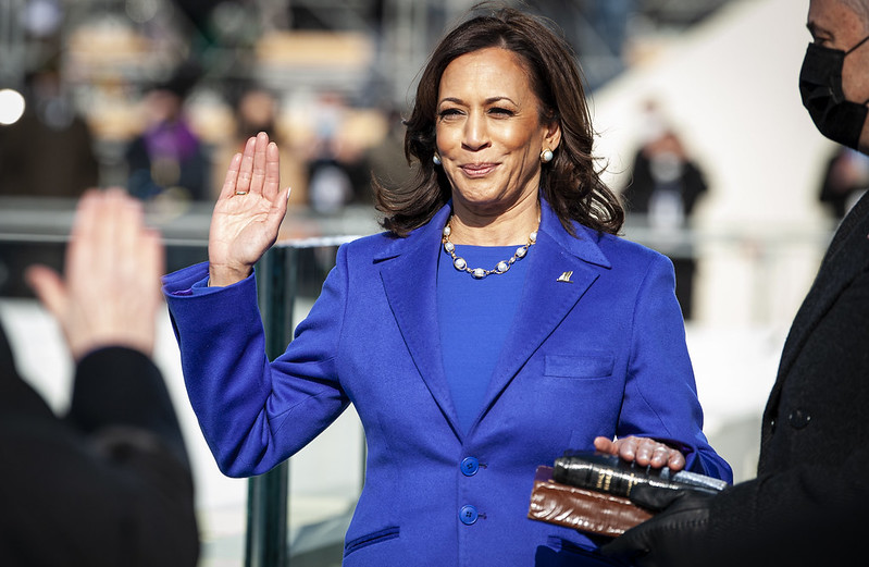 The suit-pant is a signature look for Vice President Kamala Harris. [Credit: GPA Photo Archive on Flickr]