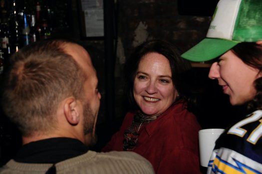 Writer Jeanne Martinet doing what she does best: mingling. (Courtesy of the author)
