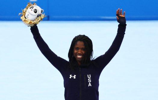 Erin Jackson wins gold in the women's 500-meter speed skating event. (Credit: Fabrizio Bensch / Reuters)