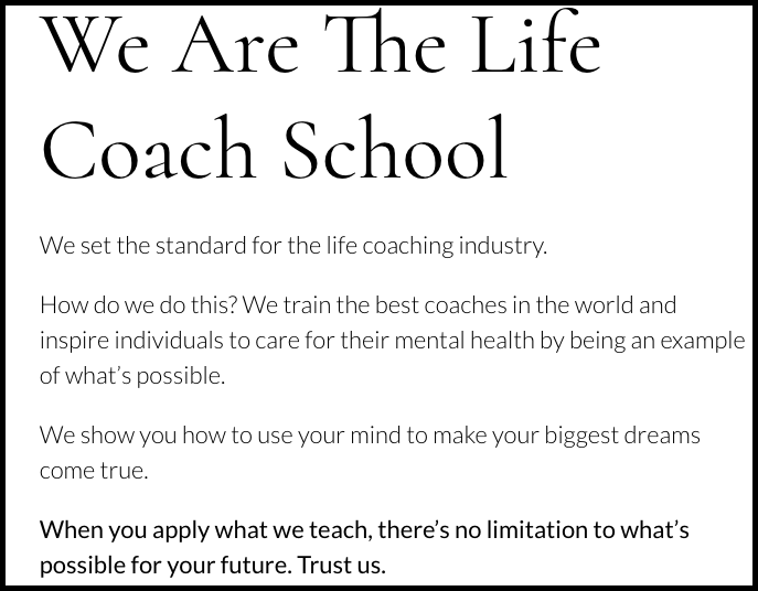 The Life Coach School's website. Critics say the line between life coaching and therapy is getting blurry. (Credit: The Life Coach School)