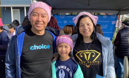 Sophia Yen (right) has made it a mission to bring her daughters, including Stephanie, 12, and husband, Steven Ko, to women's marches. (Image courtesy of Yen)
