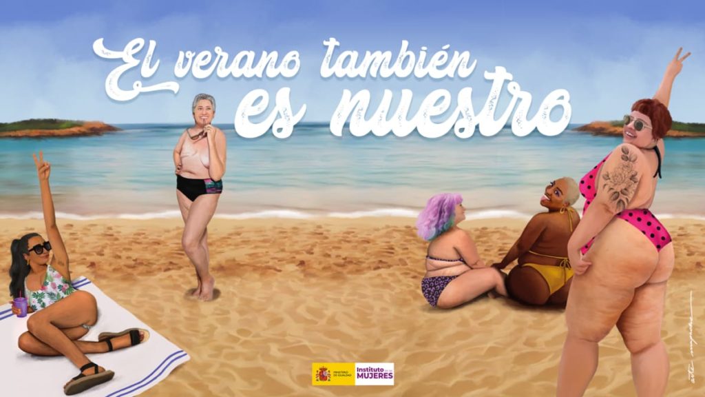 Spain’s Ministry of Equality toasted to a summer free of “aesthetic violence” against women’s bodies in a tweet for the ad campaign. (Credit: Ministry of Equality of the Government of Spain)