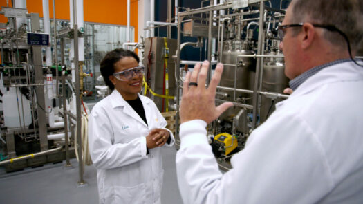 Air Protein CEO Lisa Dyson meets with Michael Roland, Chief Manufacturing Officer
