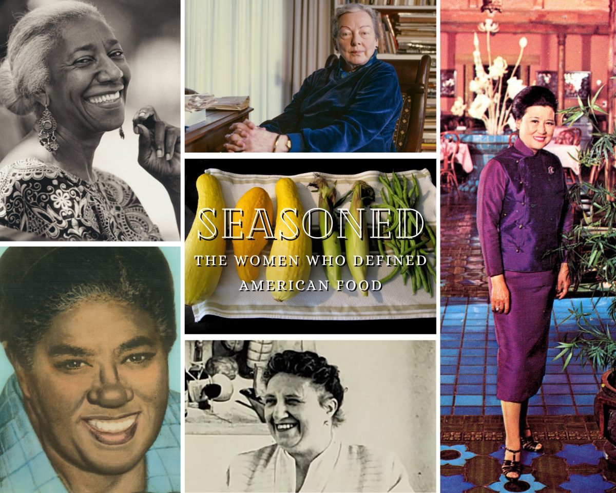Clockwise, from top left: Edna Lewis, MFK Fisher, Cecilia Chiang, Elena Zalayeta, Lena Richard, and "Three Sisters" of Indigenous cuisine. (Credits: Collage by Noel Flego. Images from Smithsonian Institution, Getty Images, Newcomb Institute at Tulane University, “Elena’s Secrets of Mexican Cooking" and Chris Feser, Flickr.)